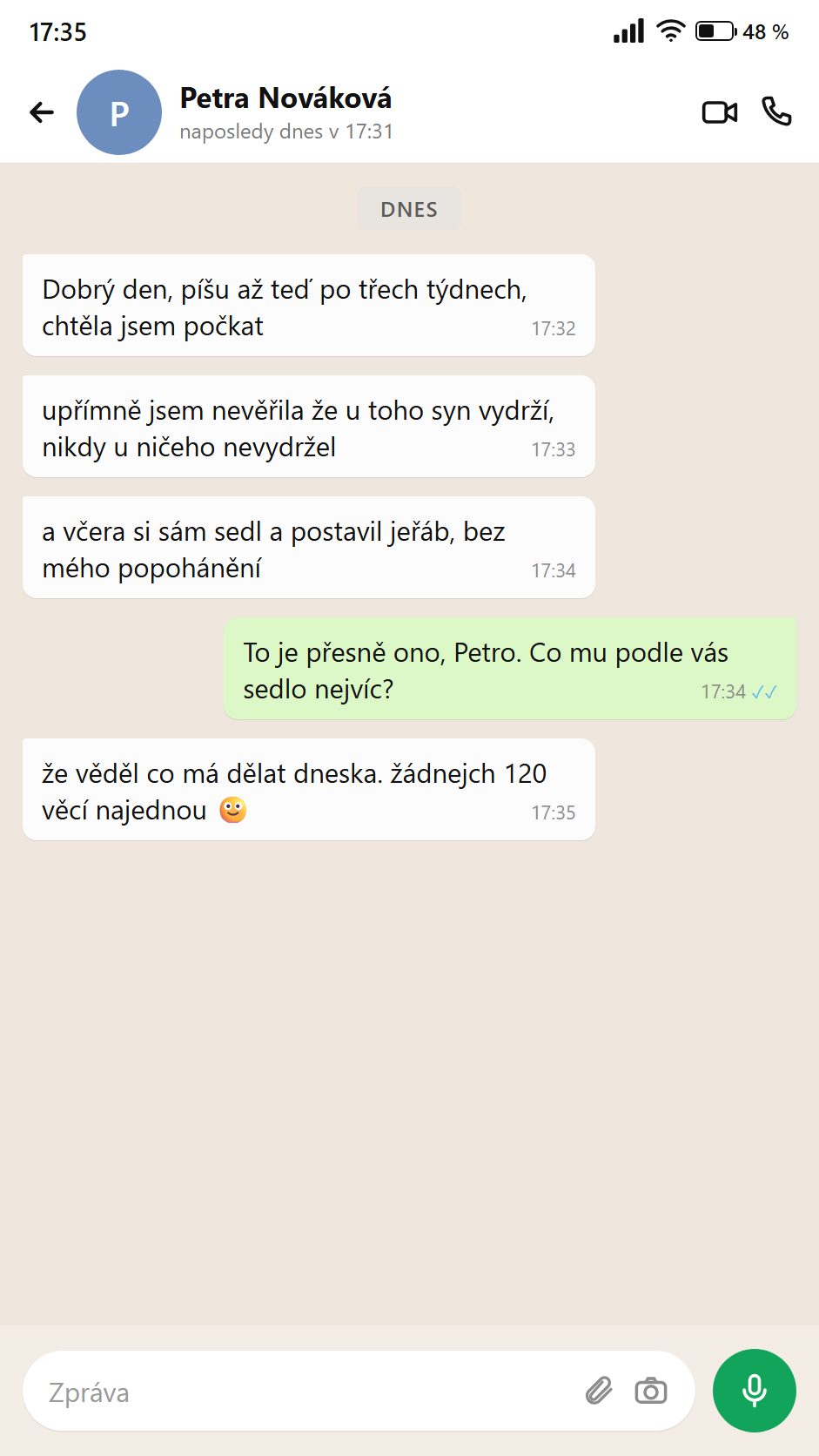 Zpráva od rodiče — syn poprvé vydržel