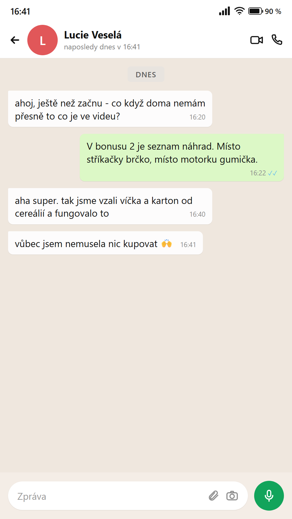 Zpráva od rodiče — náhradní materiály